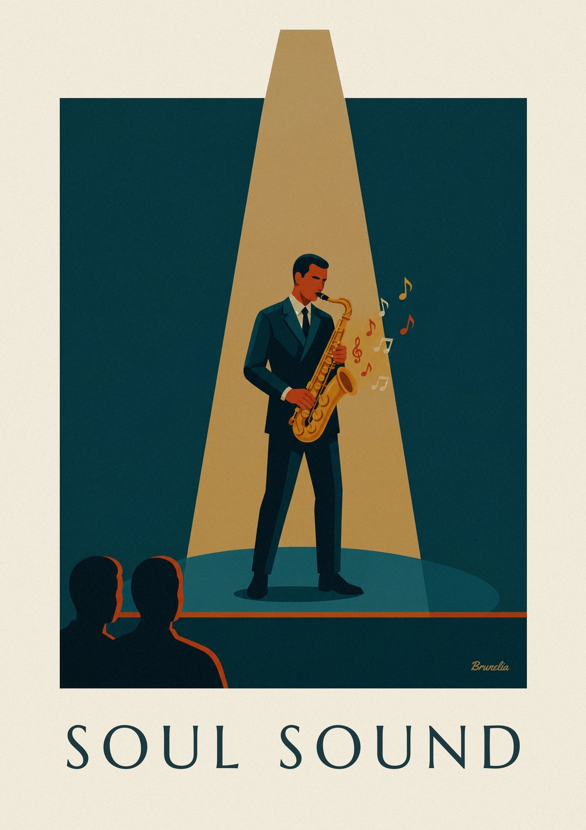 Poster goldenes Saxophon im Lichtkegel, Jazz-Wandbild