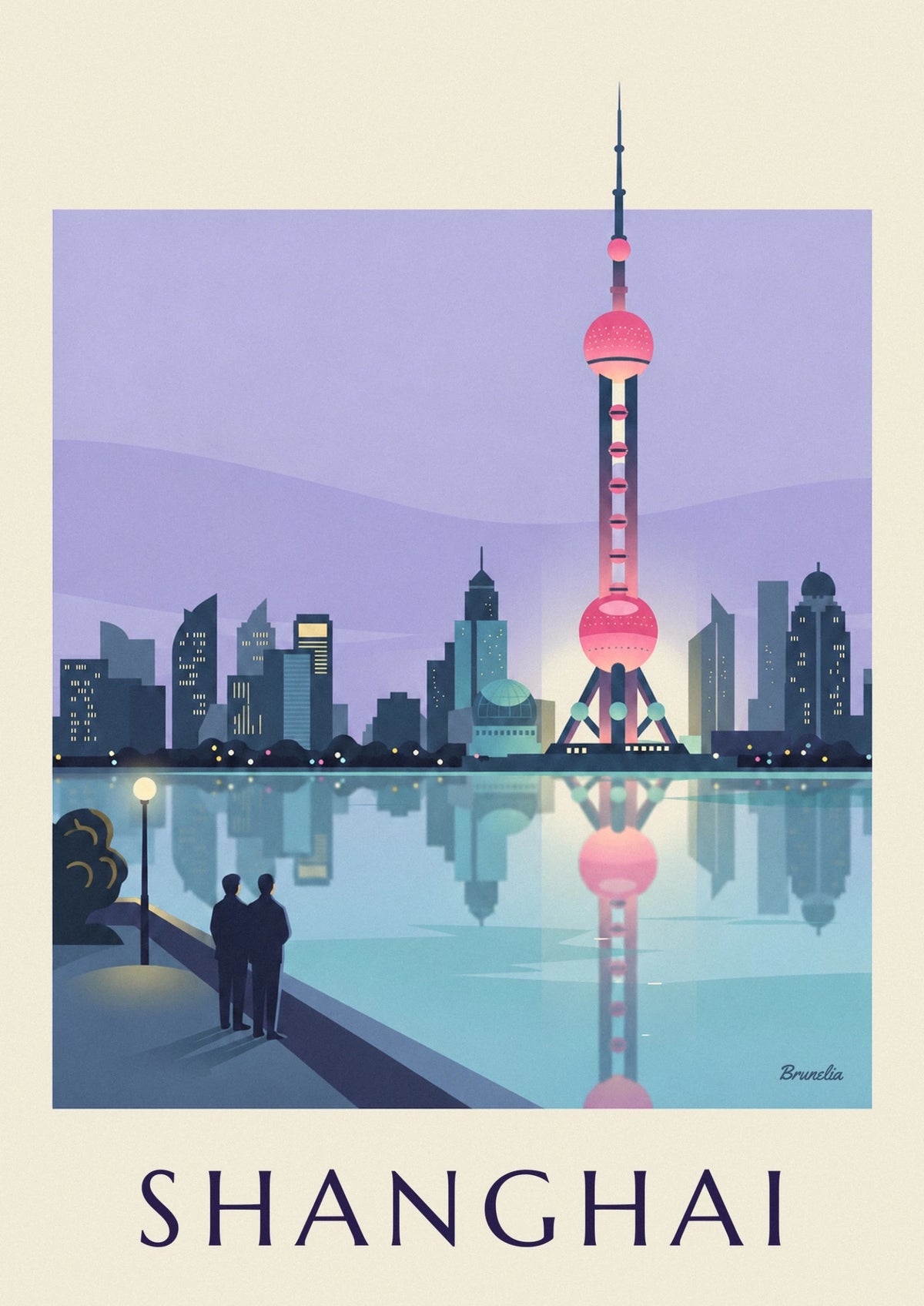 Affiche tour de la Perle de l'Orient à Shanghai la nuit
