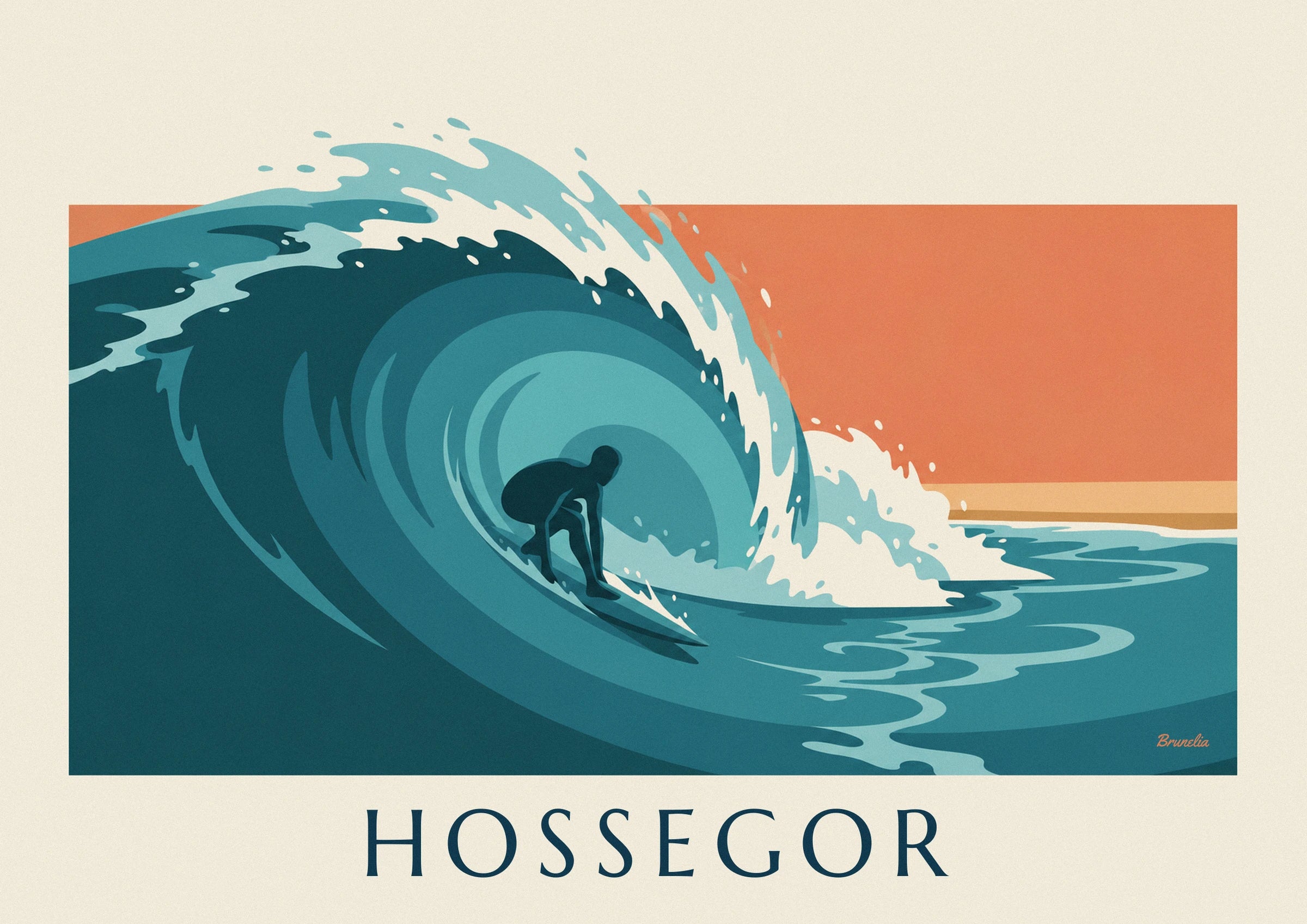 Le surfeur accroupi sur sa planche dans le tube d'une vague turquoise