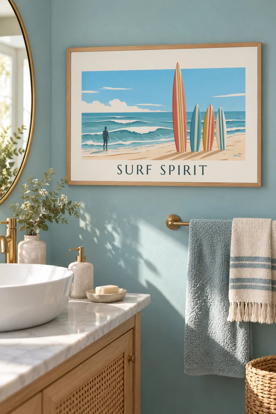 Affiche planches de surf et vagues Surf Spirit : encadrée au mur