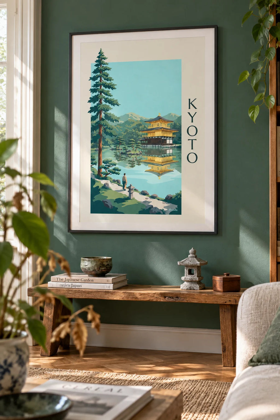 Affiche pavillon d'or Kinkaku-ji à Kyoto : encadrée au mur