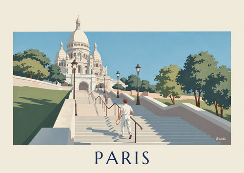 Affiche joueur de tennis gravissant les marches du Sacré-Cœur : l'affiche entière