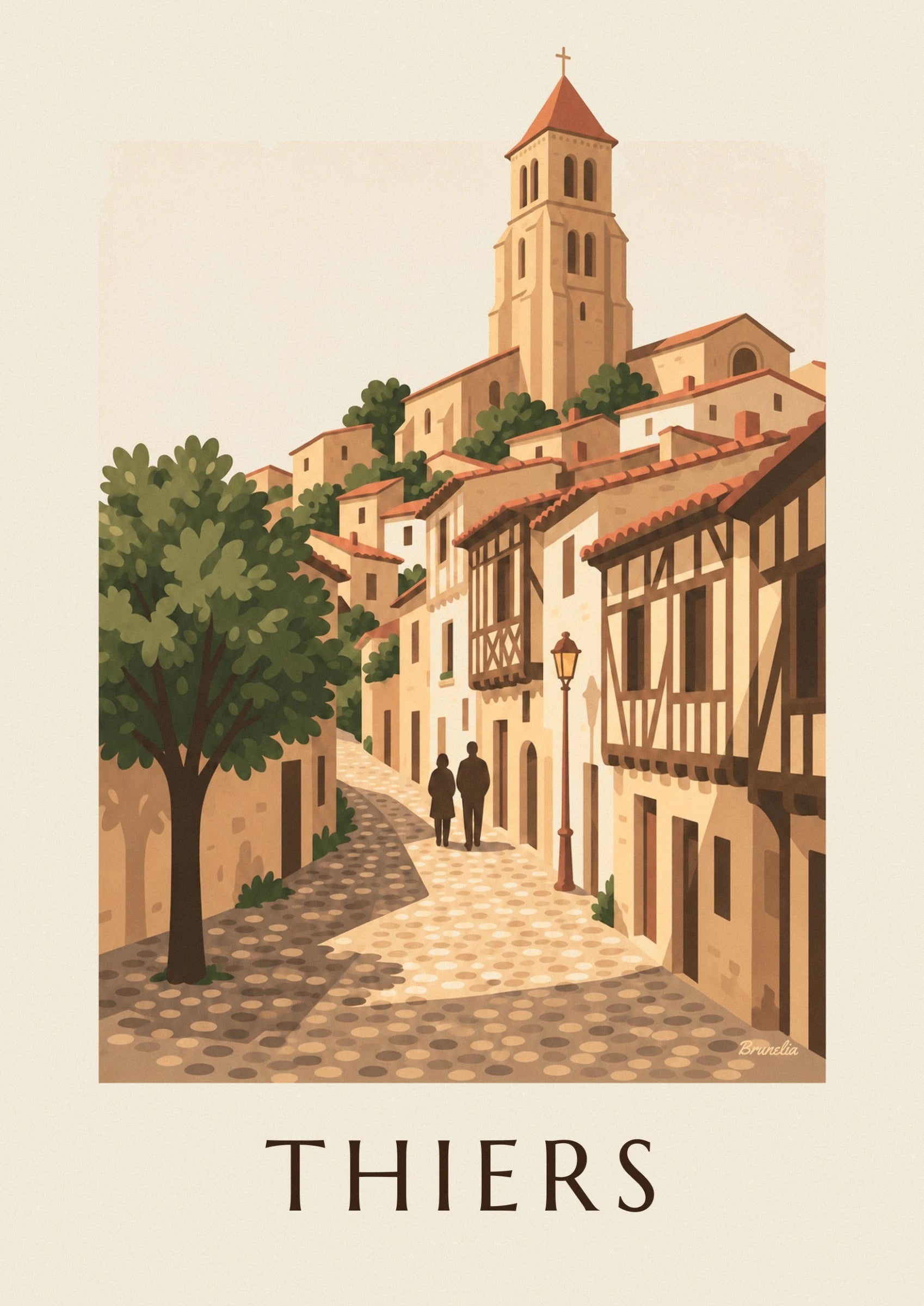 Une façade à colombages bruns, aux murs crème et au toit de tuiles rouges