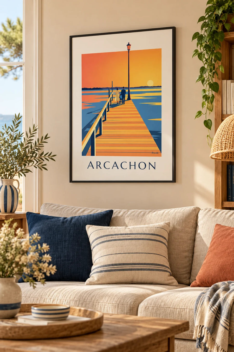 Poster del molo Thiers di Arcachon al tramonto: con cornice appeso al muro