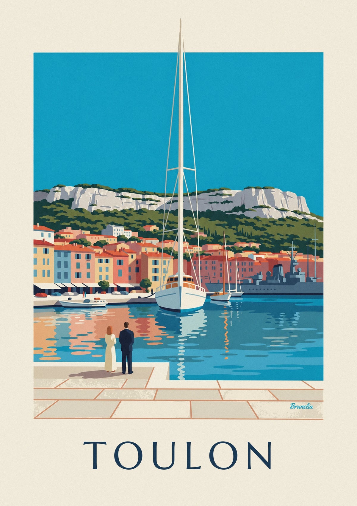 Affiche port de Toulon vu sous une arche de pierre