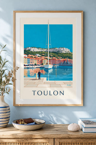 Poster porto di Tolone visto sotto un arco di pietra: incorniciato a parete