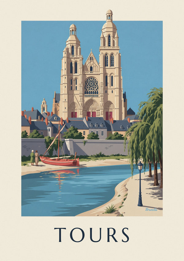 Poster cattedrale di Tours e rive della Loira