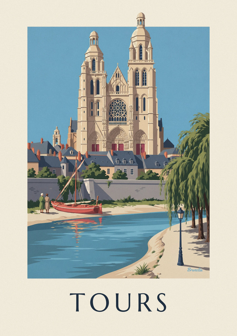 Poster cattedrale di Tours e rive della Loira