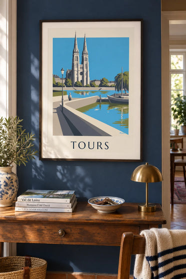 Affiche cathédrale de Tours et bords de Loire : encadrée au mur