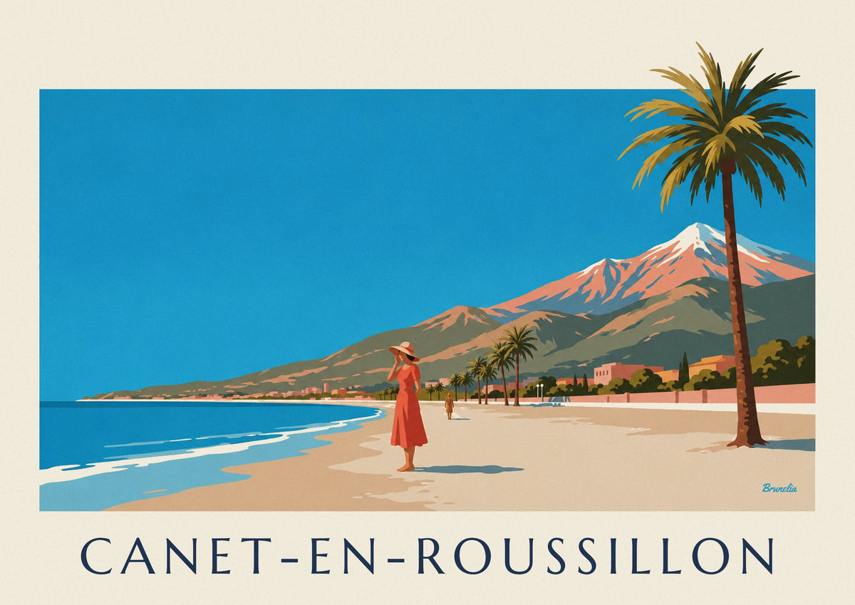 Poster donna in riva al mare a Canet-en-Roussillon