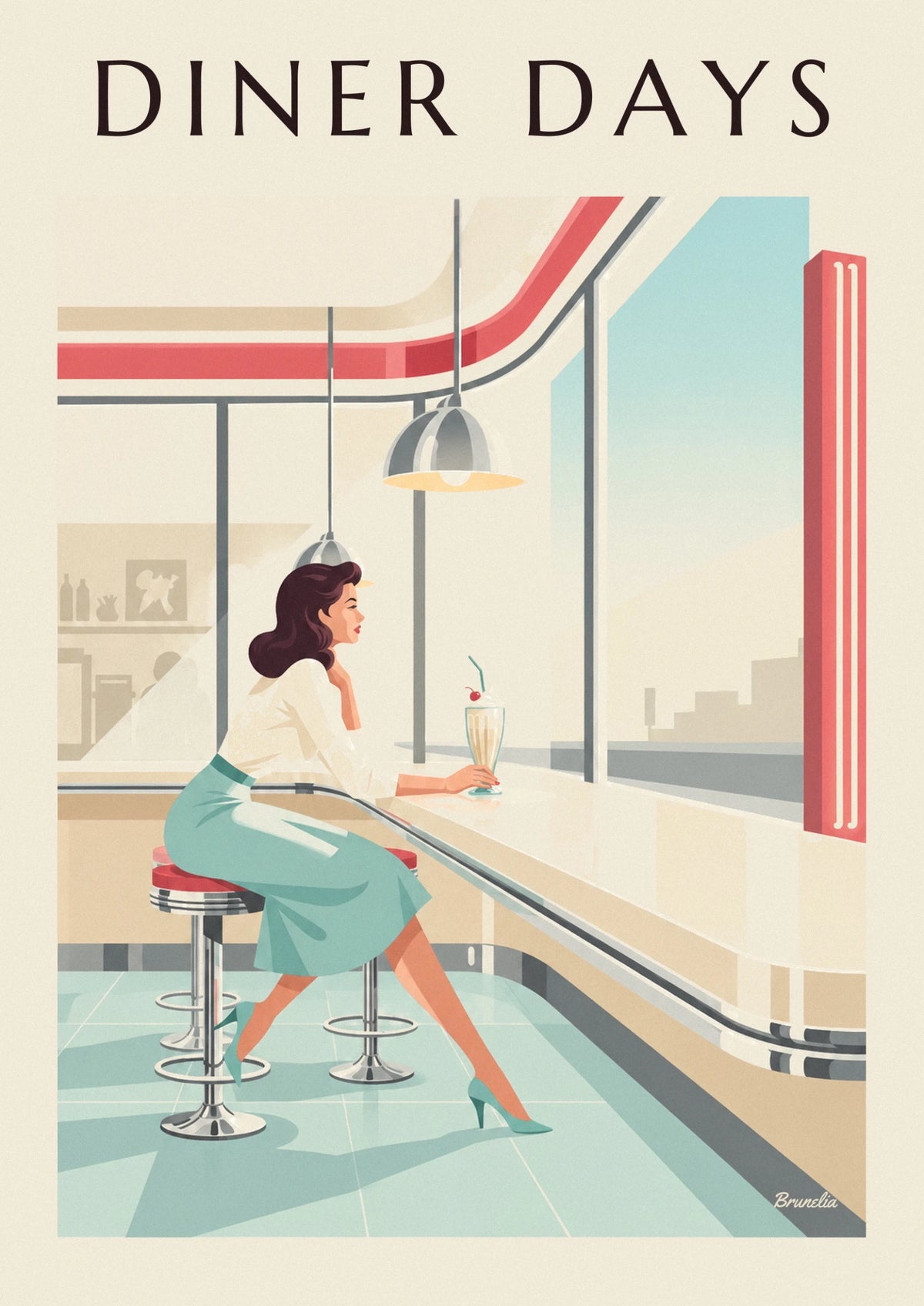 American diner counter pin-up poster