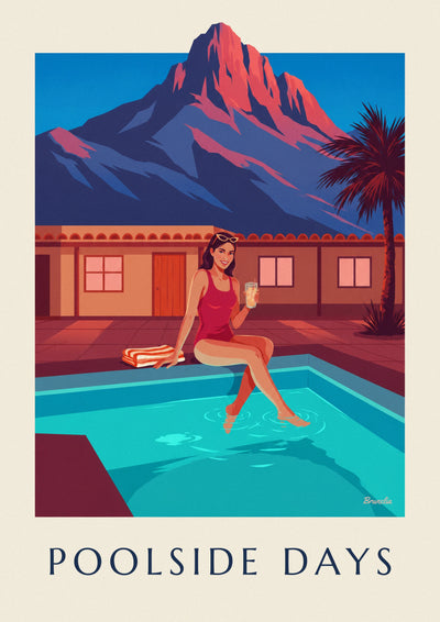 Poster donna in una piscina sul tetto al tramonto: il poster intero