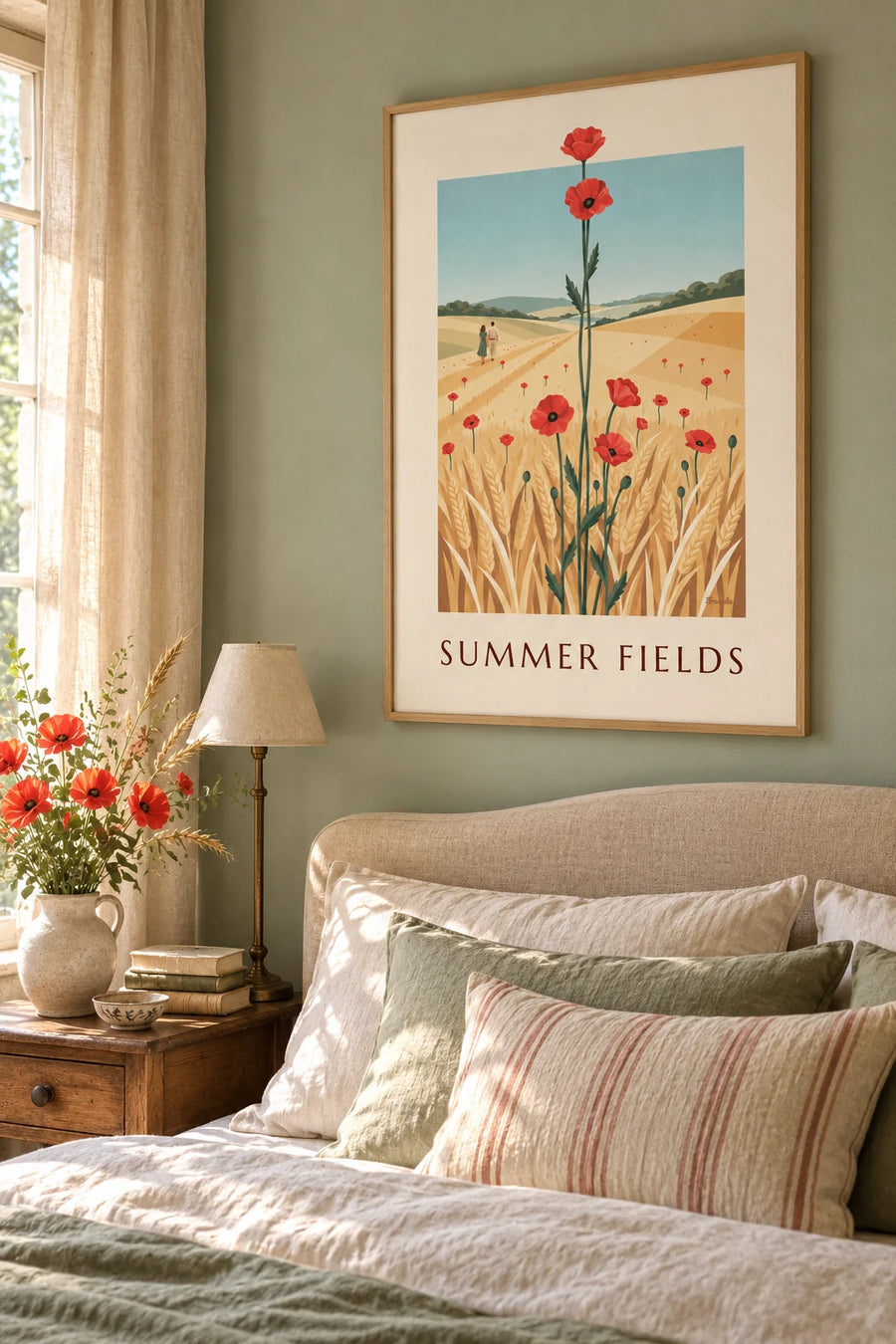 Poster papaveri rossi in un campo di grano: con cornice appeso al muro