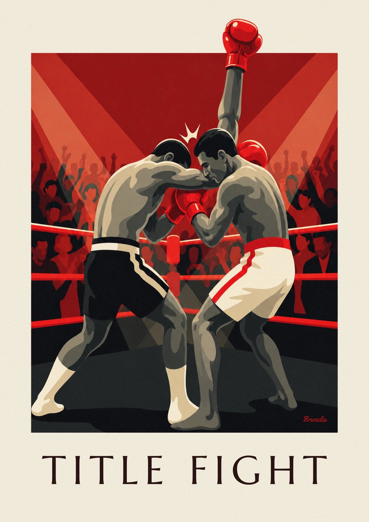 Affiche combat de boxe de champions sur le ring en rouge et noir