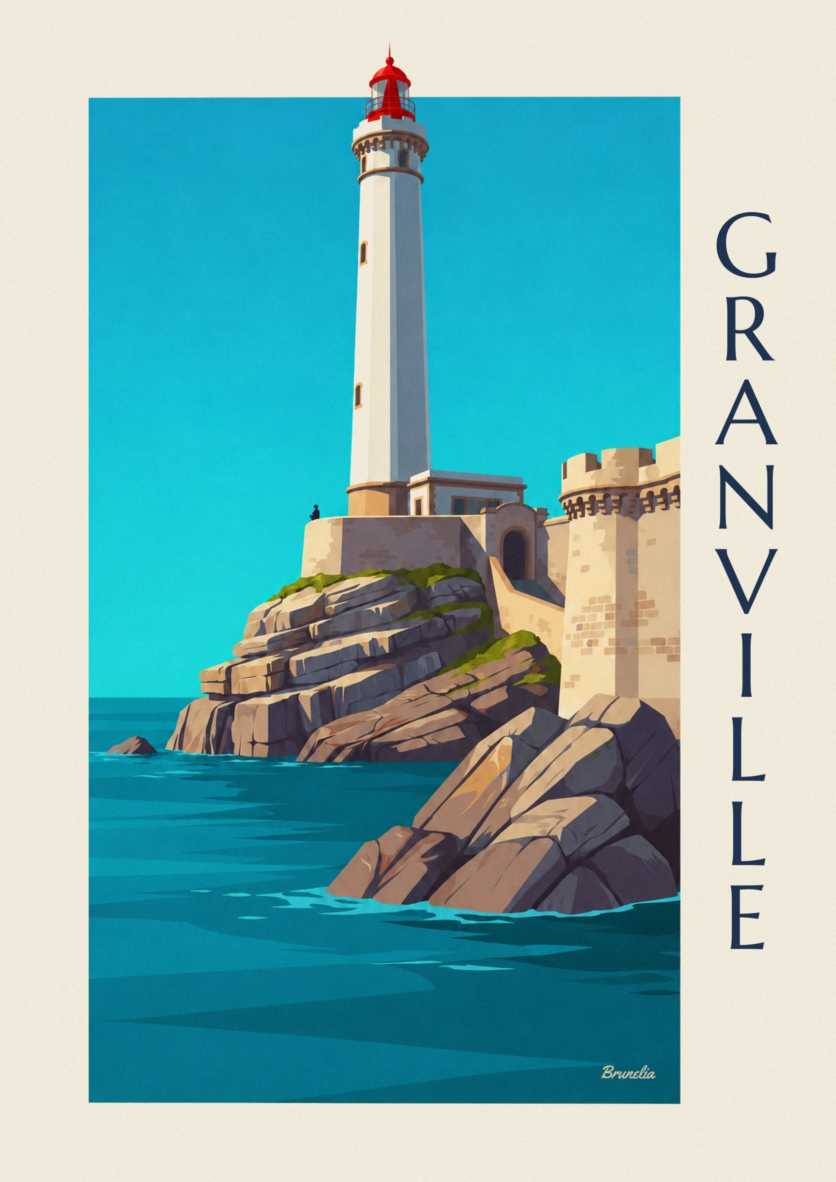 Le phare blanc et sa lanterne rouge qui se dressent dans le ciel bleu turquoise