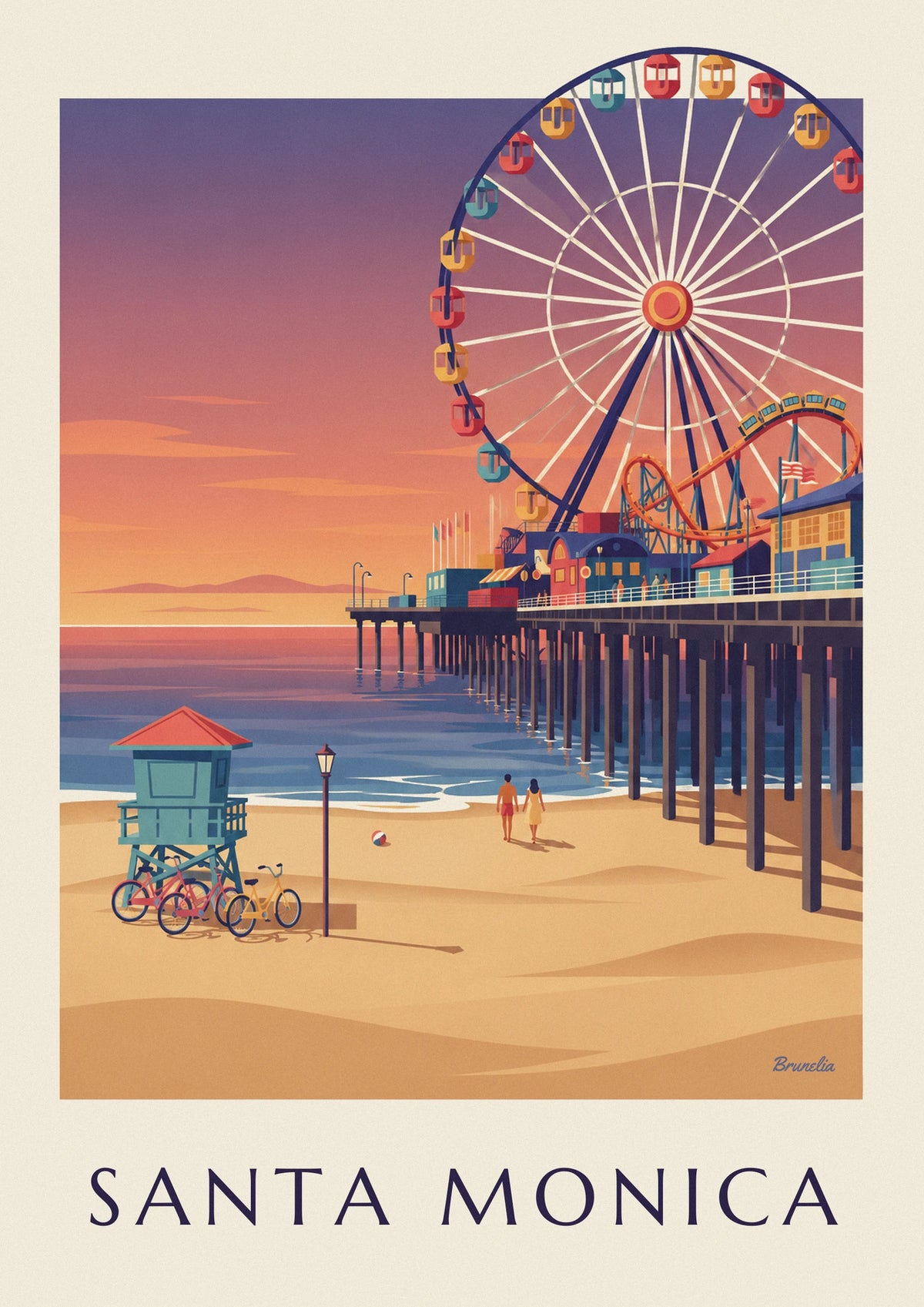 Poster molo di Santa Monica al tramonto