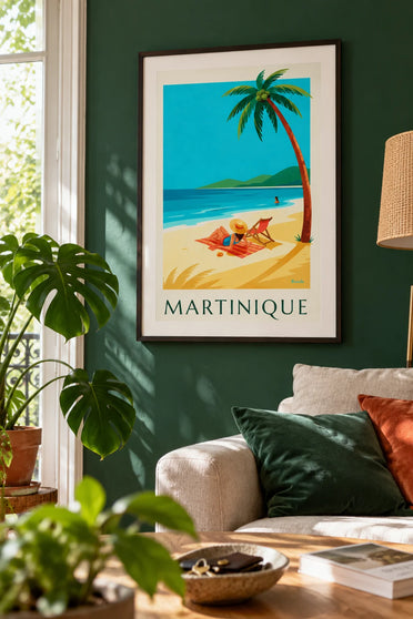 Poster donna su una spiaggia di sabbia bianca in Martinica: incorniciato alla parete