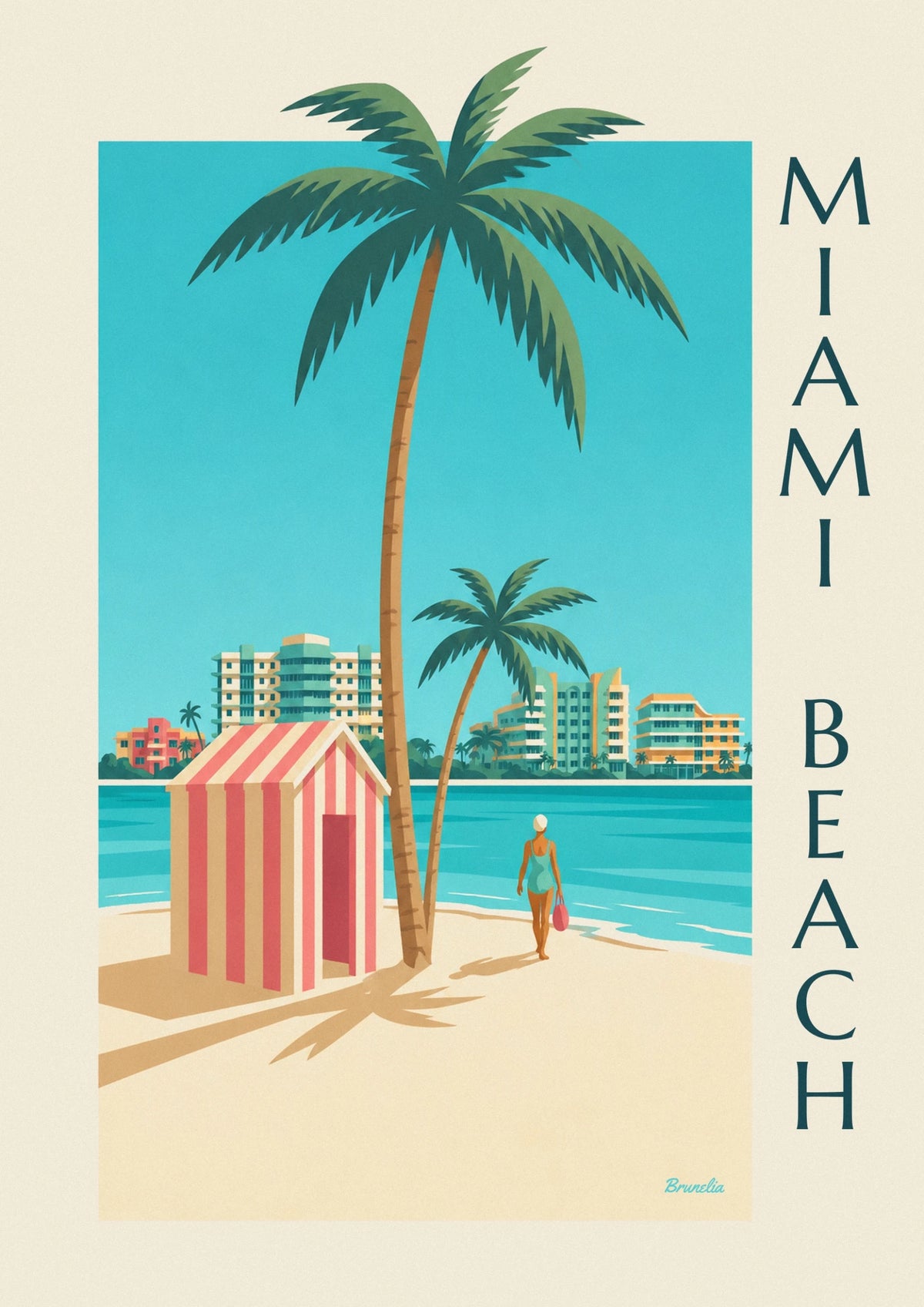 Striped beach cabana at Miami Beach poster