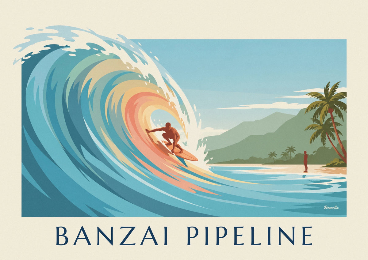 Affiche surfeur au Banzai Pipeline sur la côte nord d'Oahu