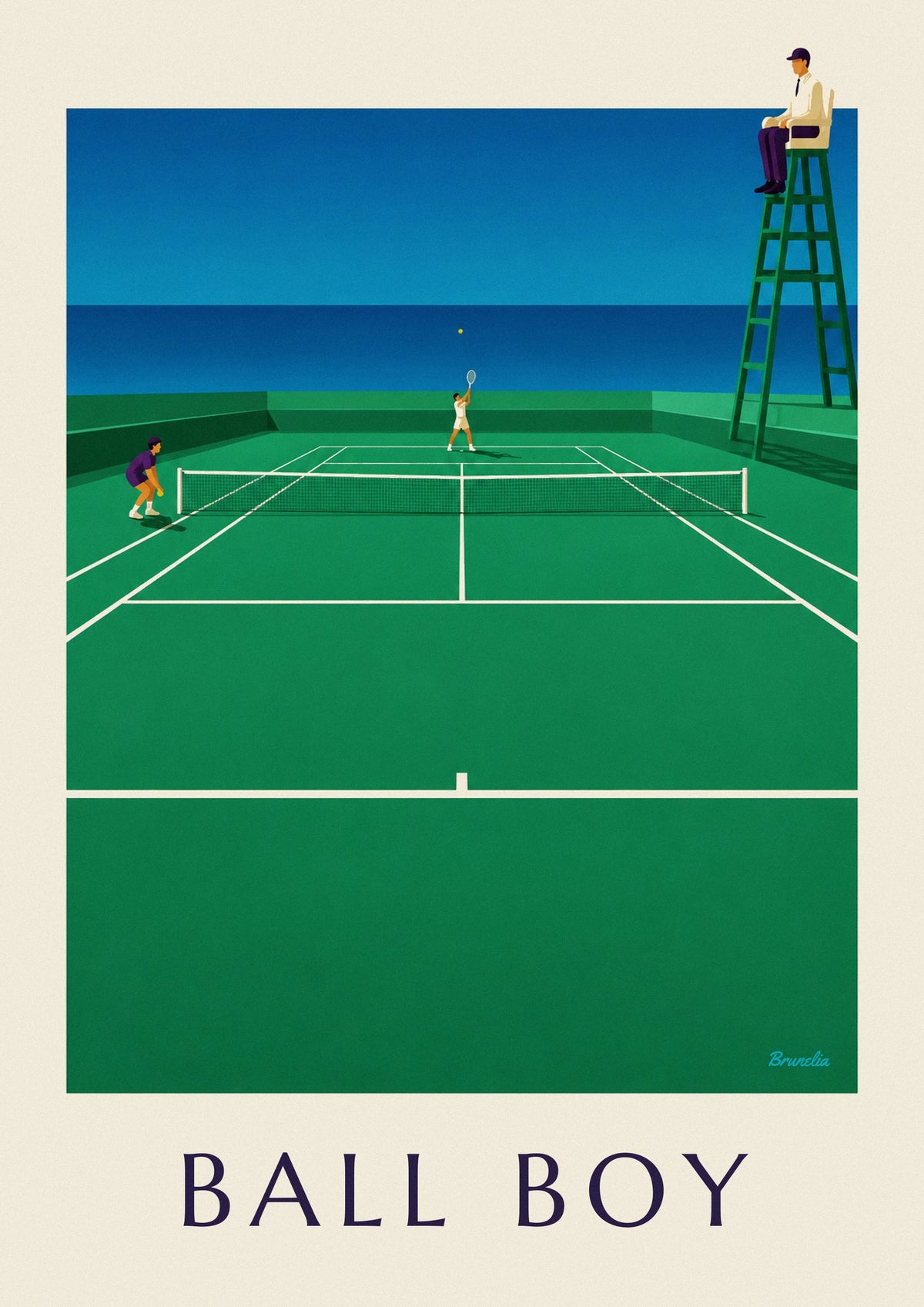 Poster raccattapalle sul campo da tennis