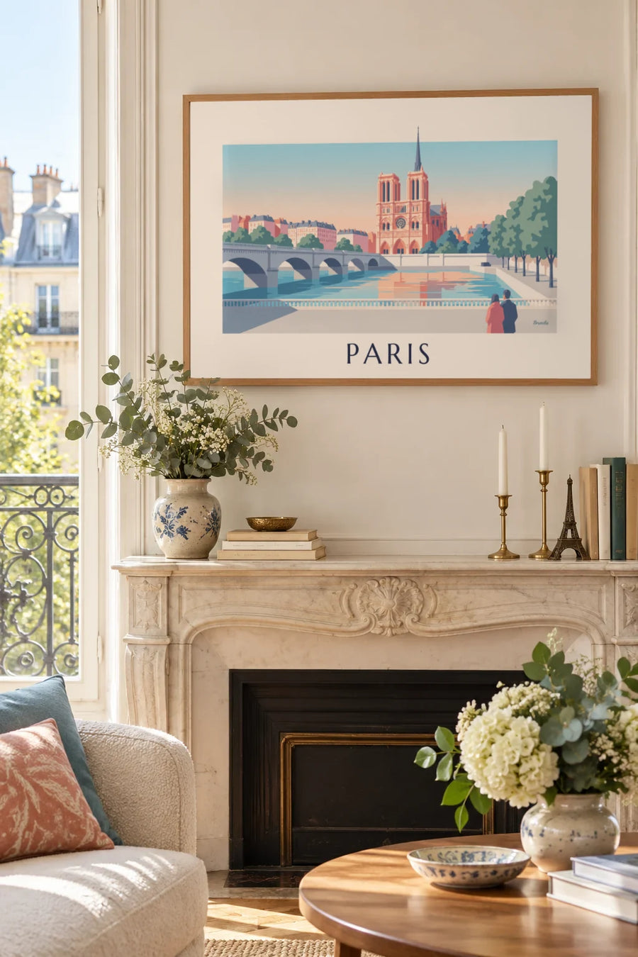 Poster von Notre-Dame de Paris, gesehen von den Seine-Ufern: gerahmt an der Wand
