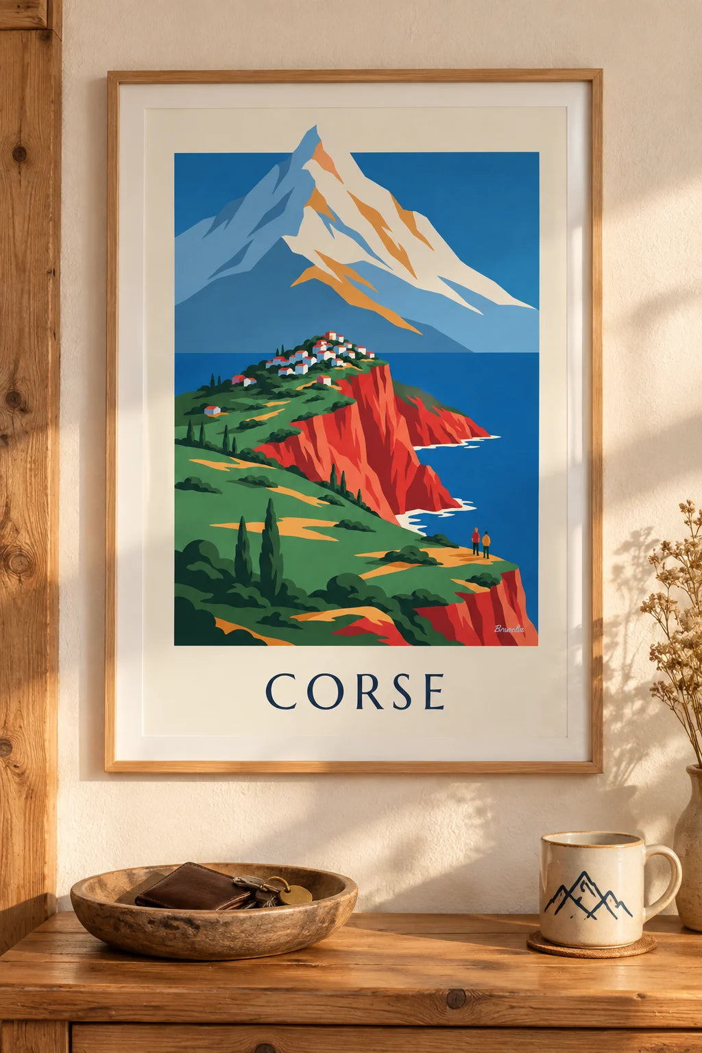 Wild Corsican coast with red cliffs and Monte Cinto poster on the wall